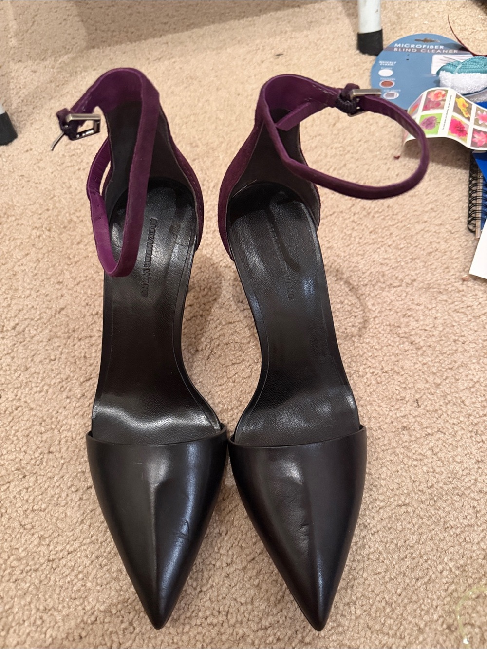 New Alexander Wang Pointed Toe Ankle-Strap Pumps in Black and Purple size 37